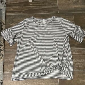 Tickled Teal White and Gray Tie Front Relaxed Tee